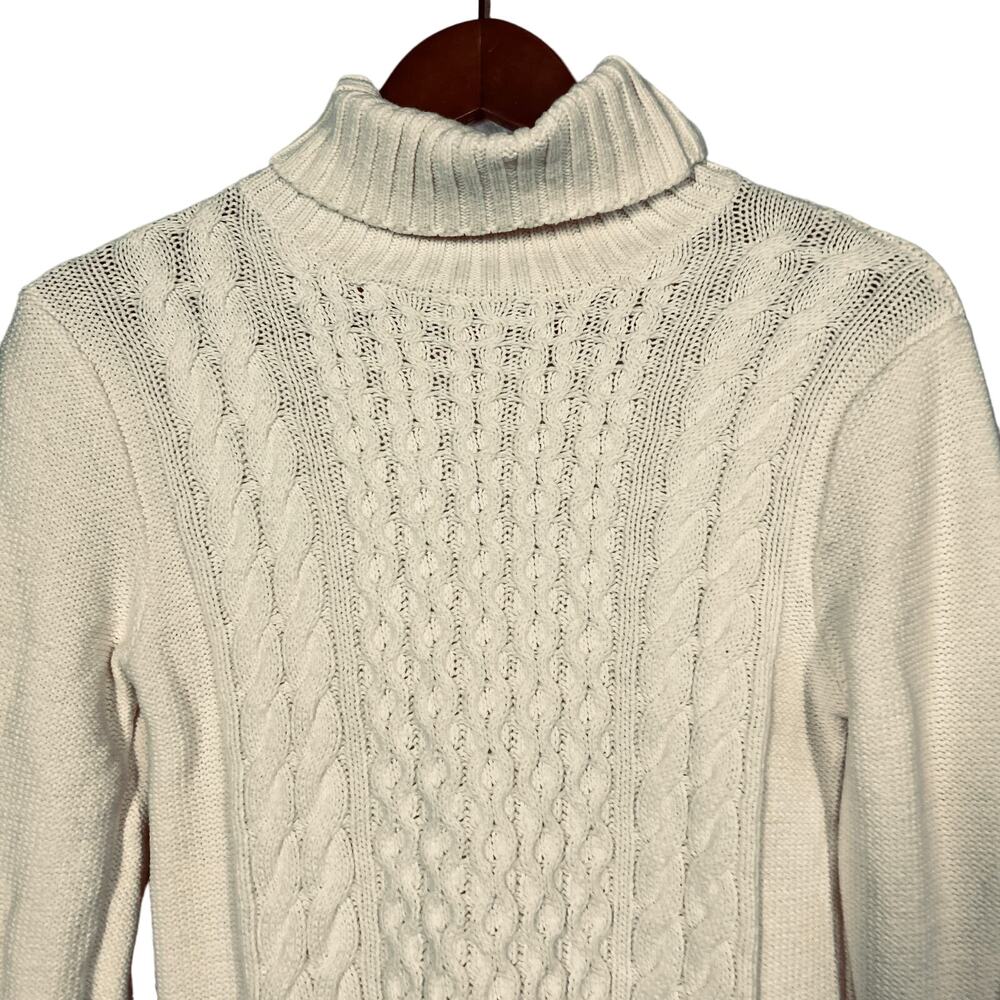 Gap Turtleneck Sweater Long Sleeve Cream Cable Knit Medium Weight - XS